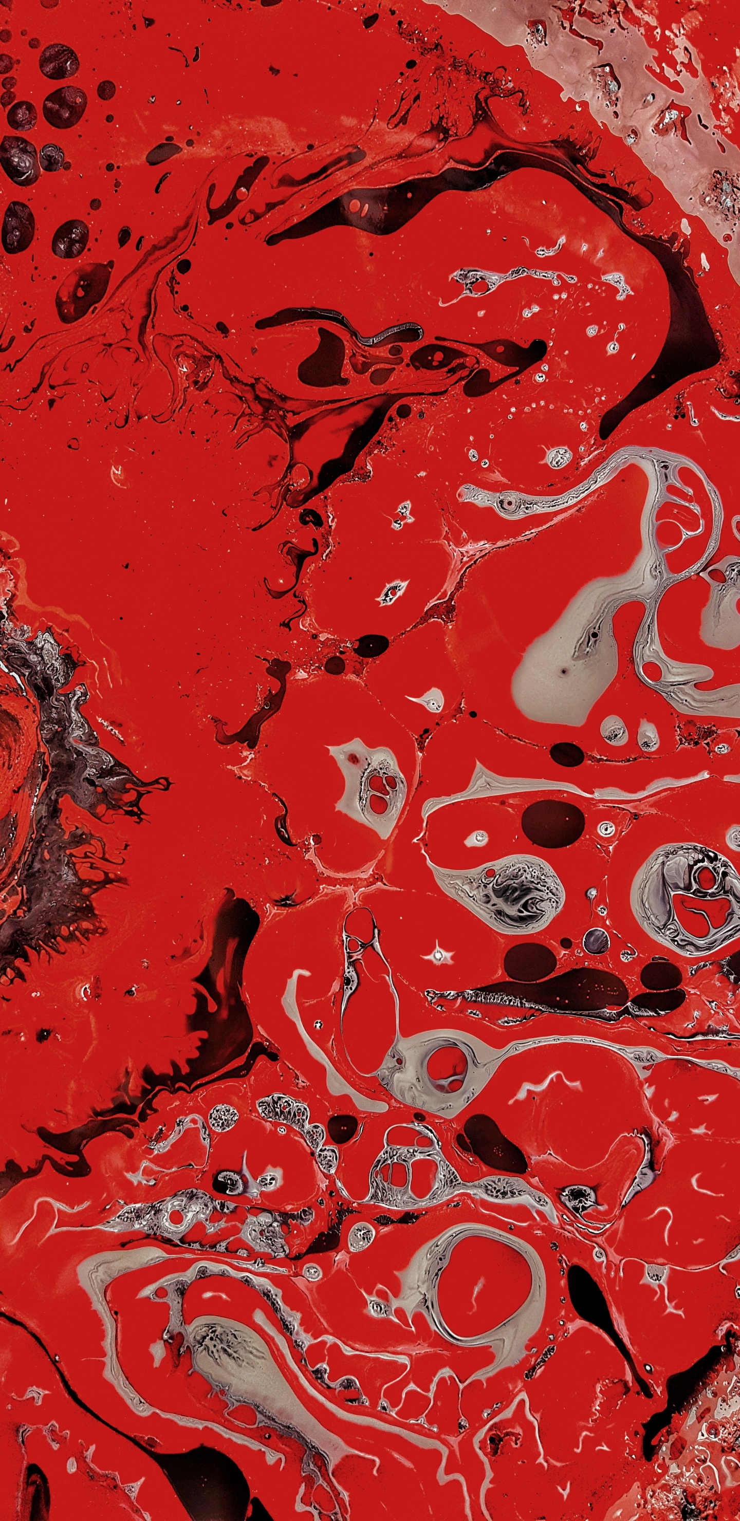 Обои арт, абстрактное искусство, красный цвет, вода, узор в разрешении 1440x2960