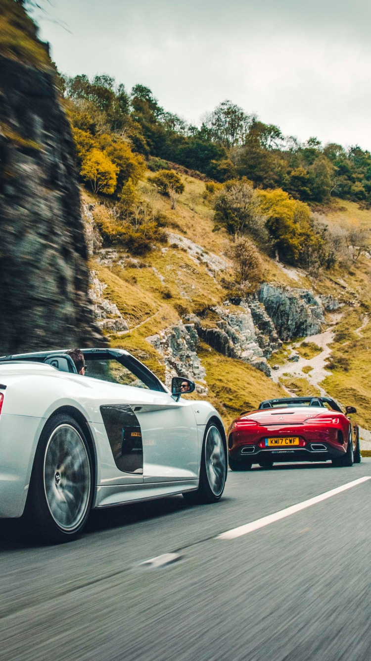 Обои Паук Макларен 570S, Ауди R8 Спайдер, легковые автомобили, Макларен 570s, Daimlerchrysler AMG GT в разрешении 750x1334