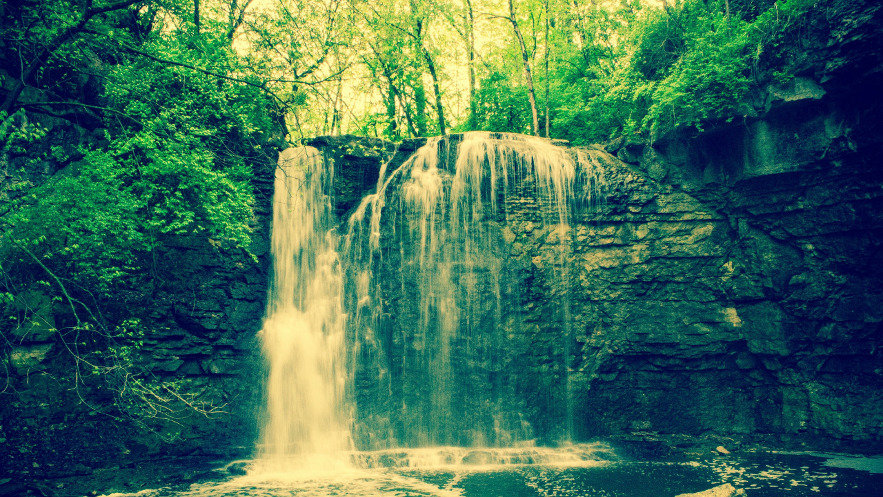 Обои водопад, водоем, природа, вода, гидроресурсы в разрешении 1280x720