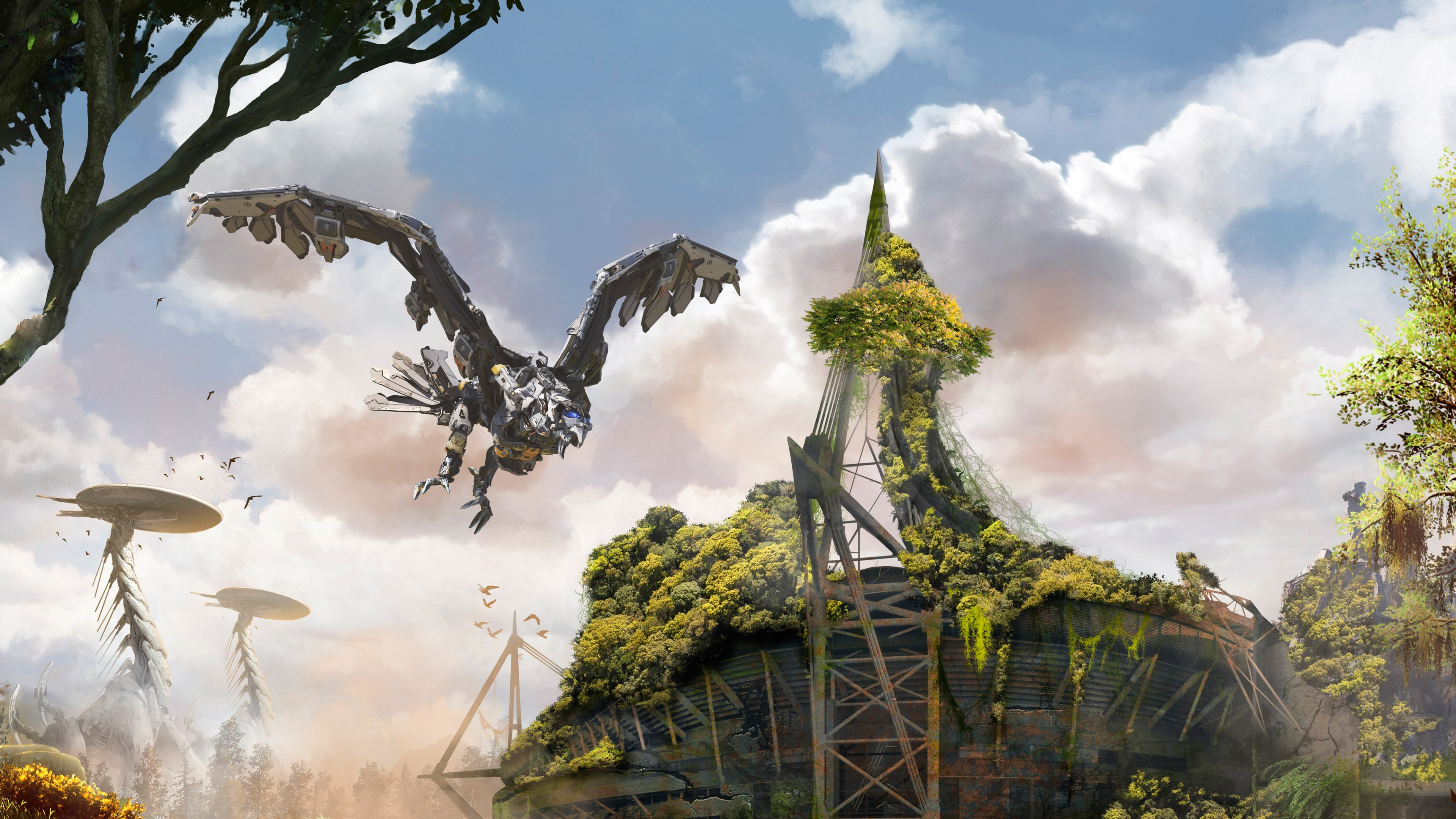 Обои горизонт ноль рассвета, Алой, растительность, дерево, биом в разрешении 3840x2160