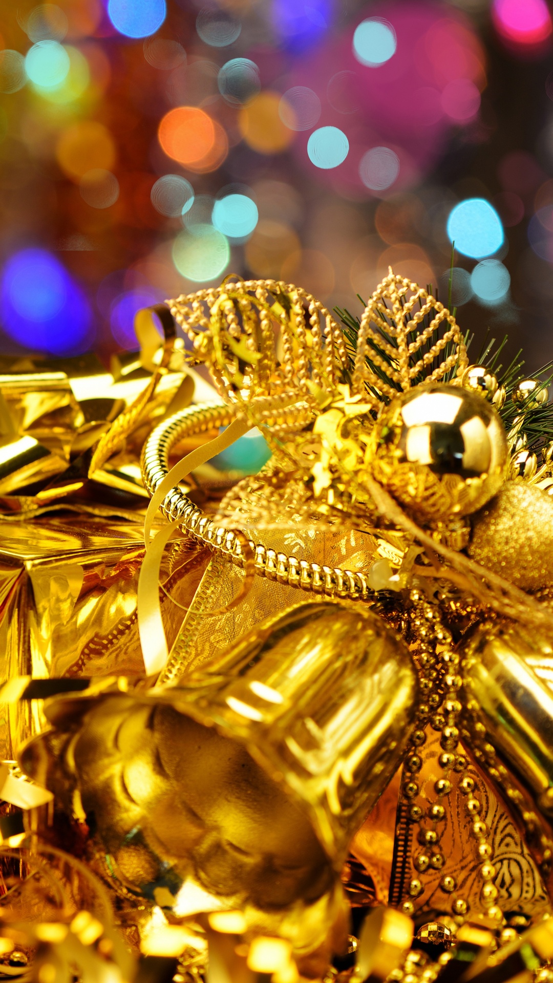 Обои золото, Рождество, Рождественские украшения, событие, традиция в разрешении 1080x1920