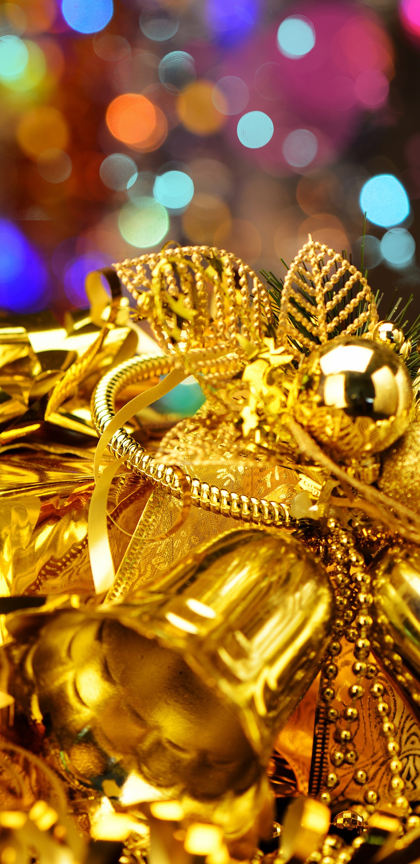 Обои золото, Рождество, Рождественские украшения, событие, традиция в разрешении 1440x2960