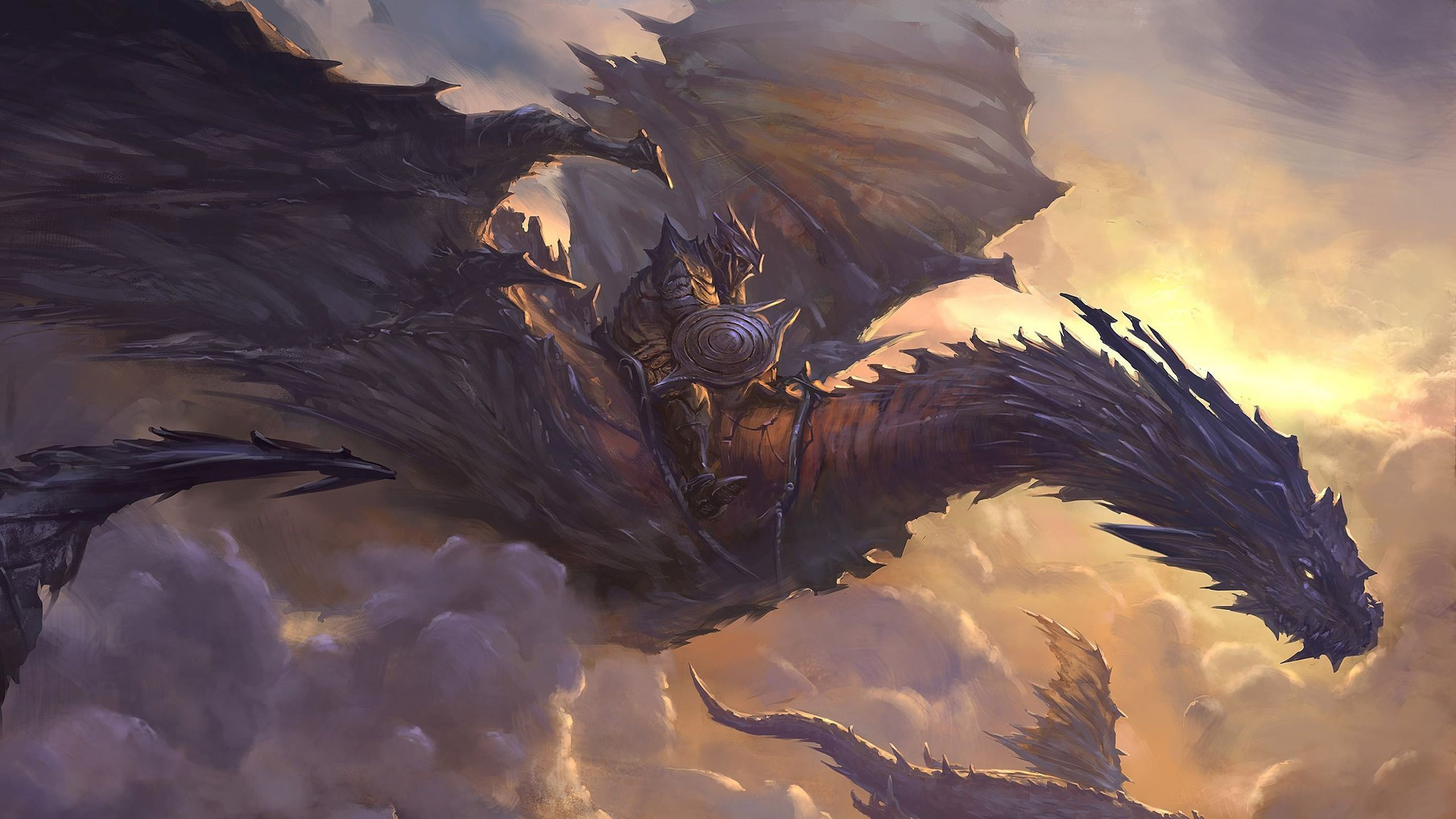 Обои дракон, иллюстрация, мифическое существо, крыло, мифология в разрешении 2560x1440