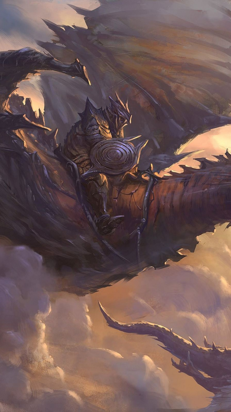 Обои дракон, иллюстрация, мифическое существо, крыло, мифология в разрешении 750x1334