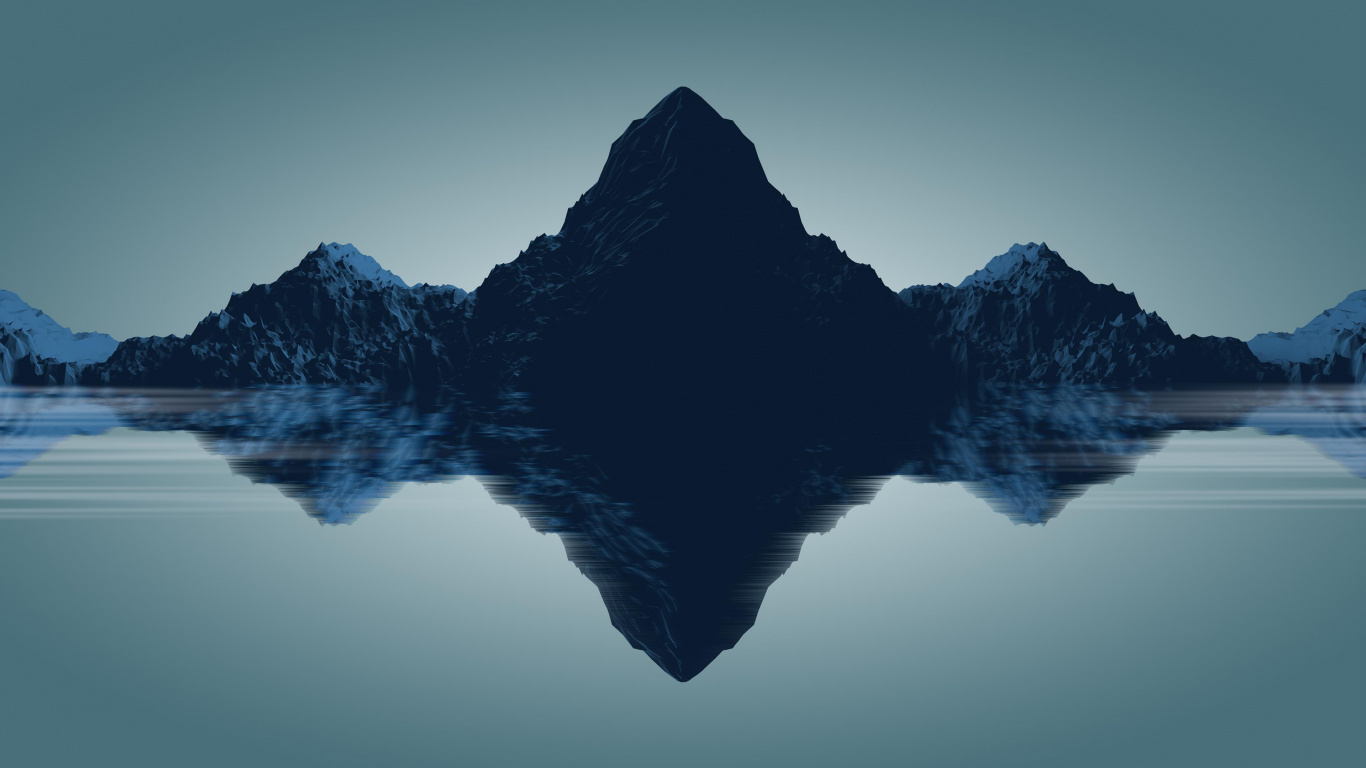 Обои минимализм, отражение, природа, вода, гора в разрешении 1366x768