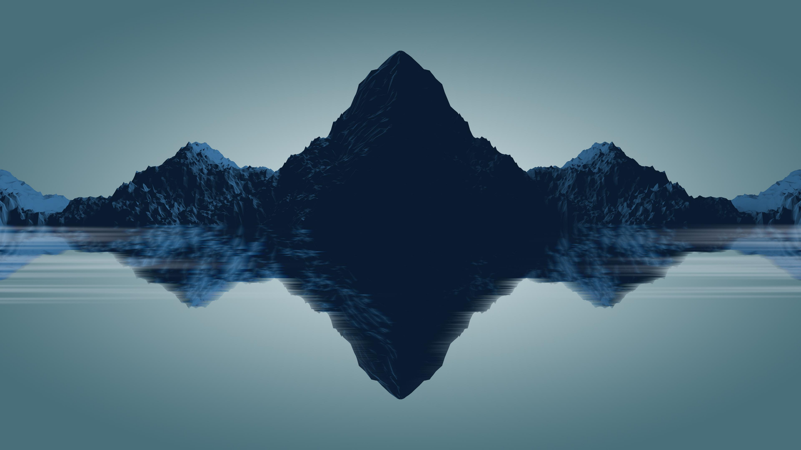 Обои минимализм, отражение, природа, вода, гора в разрешении 2560x1440