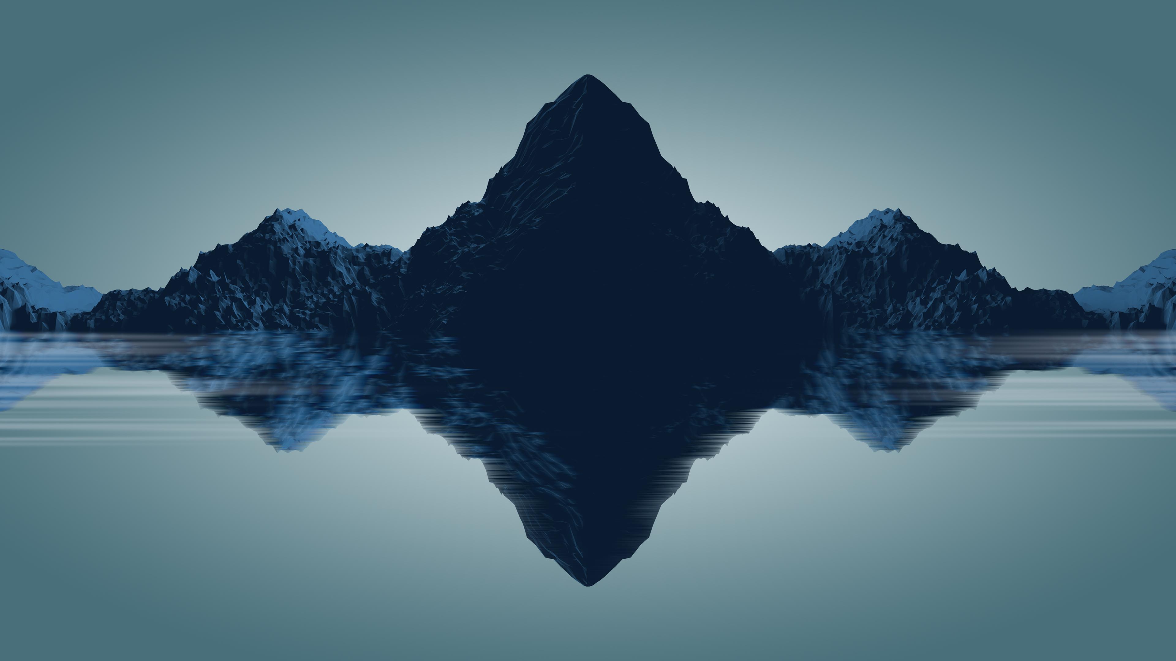 Обои минимализм, отражение, природа, вода, гора в разрешении 3840x2160
