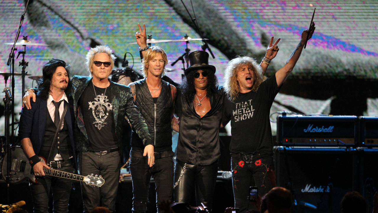 Обои музыкальный исполнитель, рокконцерт, концерт, музыкальный ансамбль, Guns N Roses в разрешении 1280x720