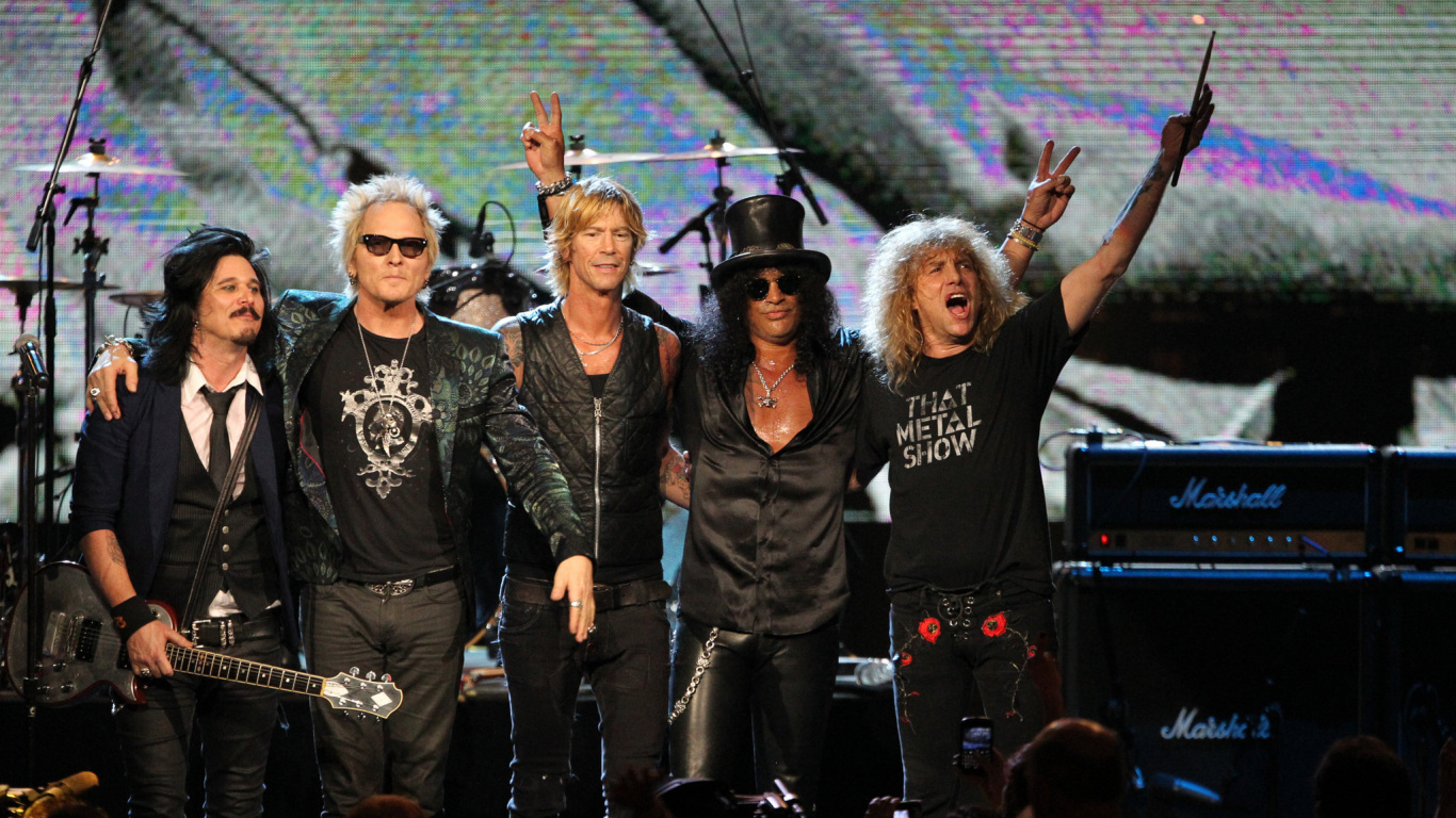 Обои музыкальный исполнитель, рокконцерт, концерт, музыкальный ансамбль, Guns N Roses в разрешении 1366x768