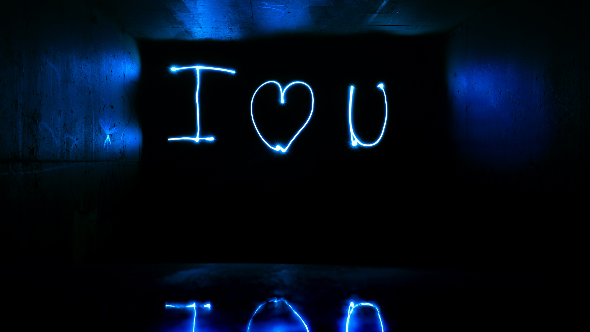 Обои синий, неон, свет, электрик, текст в разрешении 1920x1080