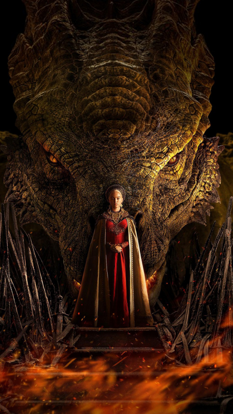 Обои принцесса рейнира таргариен, огненная кровь, Дом Таргариенов, телевидение, дракон в разрешении 750x1334