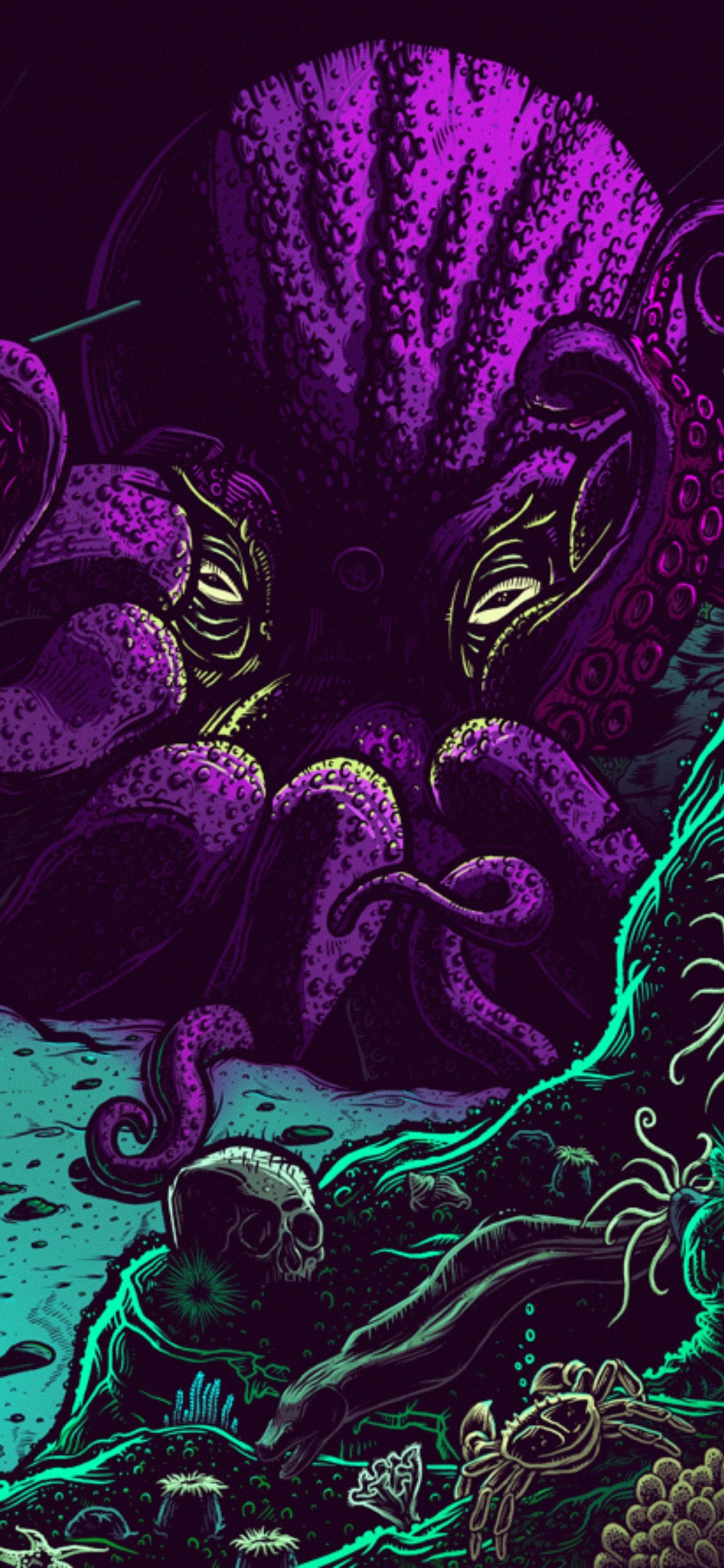 Обои пурпур, иллюстрация, графический дизайн, арт, психоделическое искусство в разрешении 1125x2436