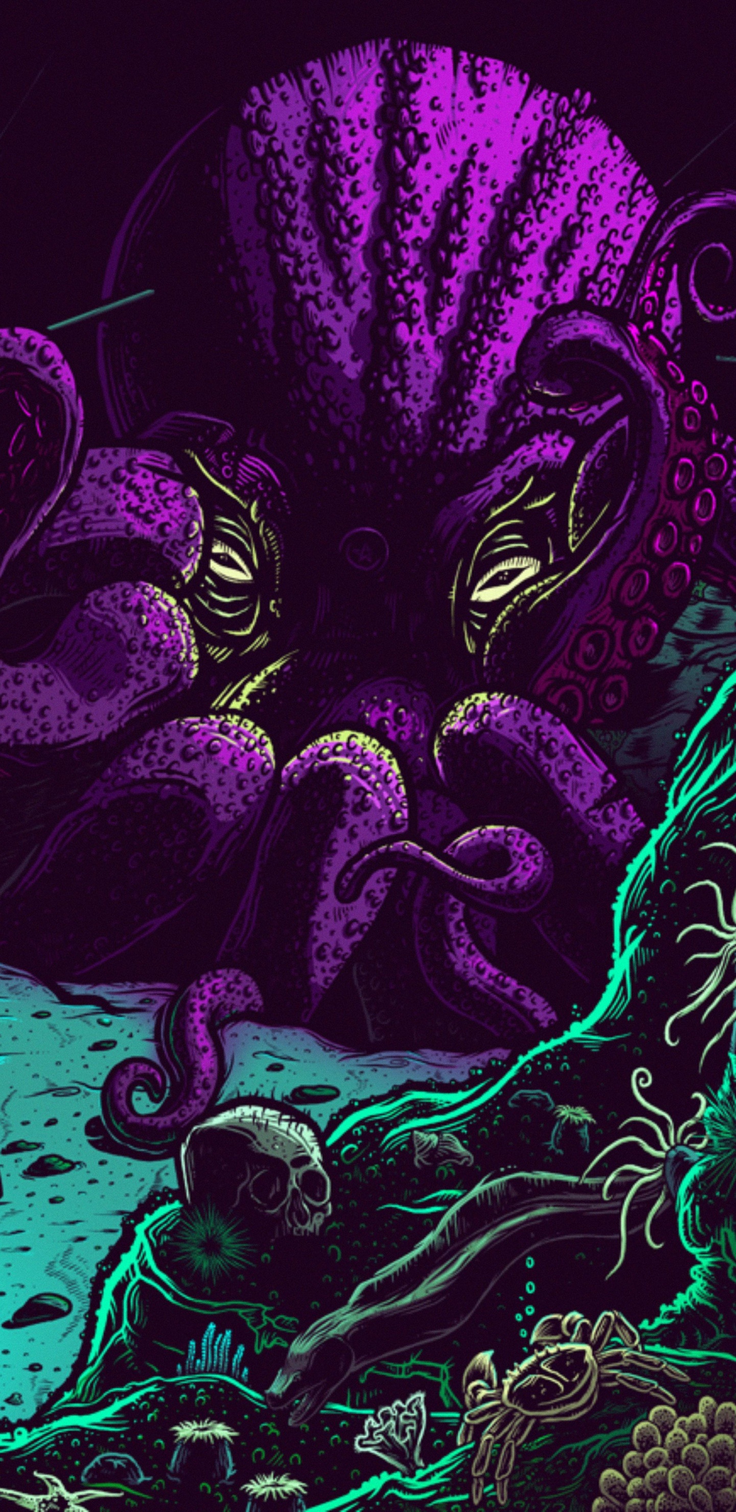 Обои пурпур, иллюстрация, графический дизайн, арт, психоделическое искусство в разрешении 1440x2960