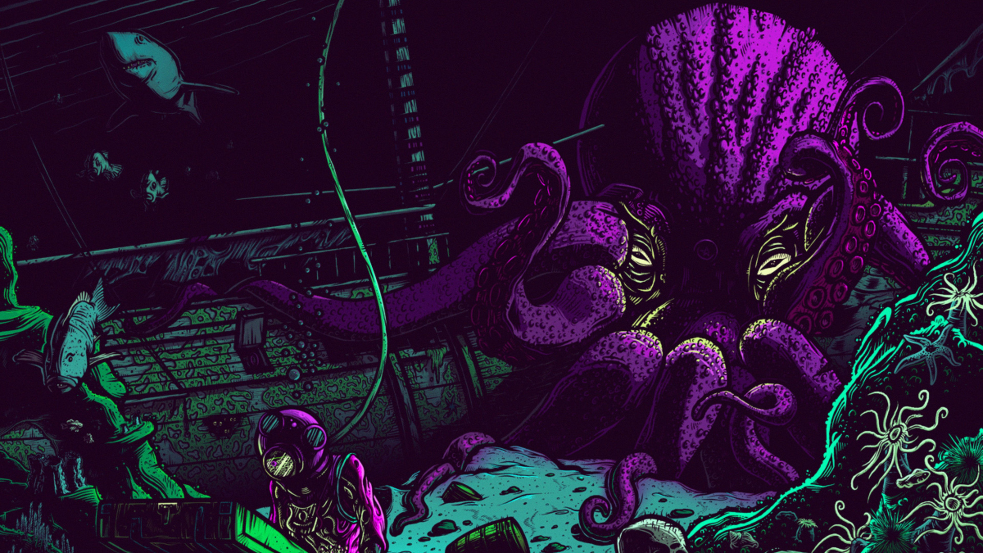 Обои пурпур, иллюстрация, графический дизайн, арт, психоделическое искусство в разрешении 1920x1080