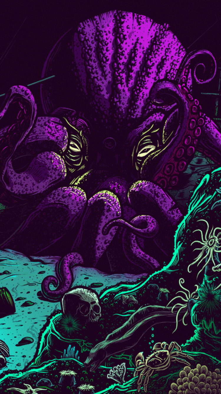 Обои пурпур, иллюстрация, графический дизайн, арт, психоделическое искусство в разрешении 750x1334