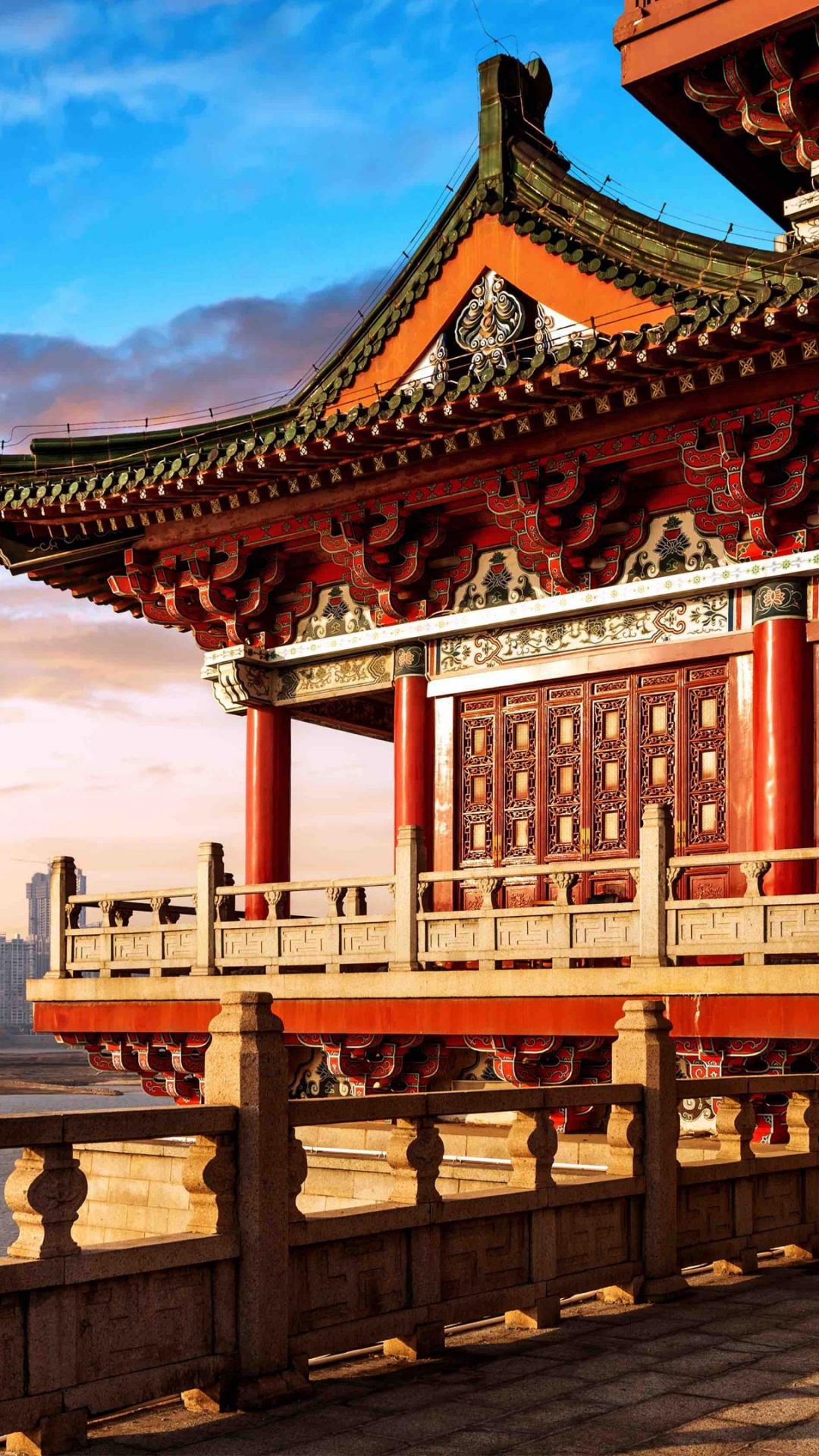 Обои китайская архитектура, ориентир, здание, храм, город в разрешении 1080x1920