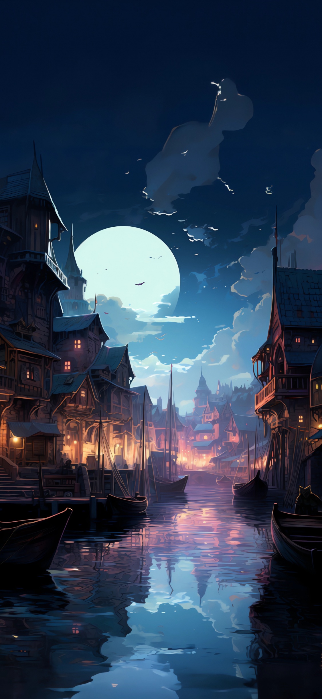 Обои лодка, живопись, рисование, графический дизайн, облако в разрешении 1125x2436