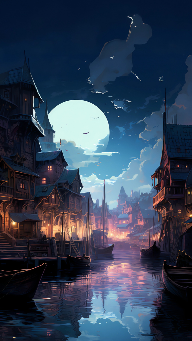 Обои лодка, живопись, рисование, графический дизайн, облако в разрешении 750x1334