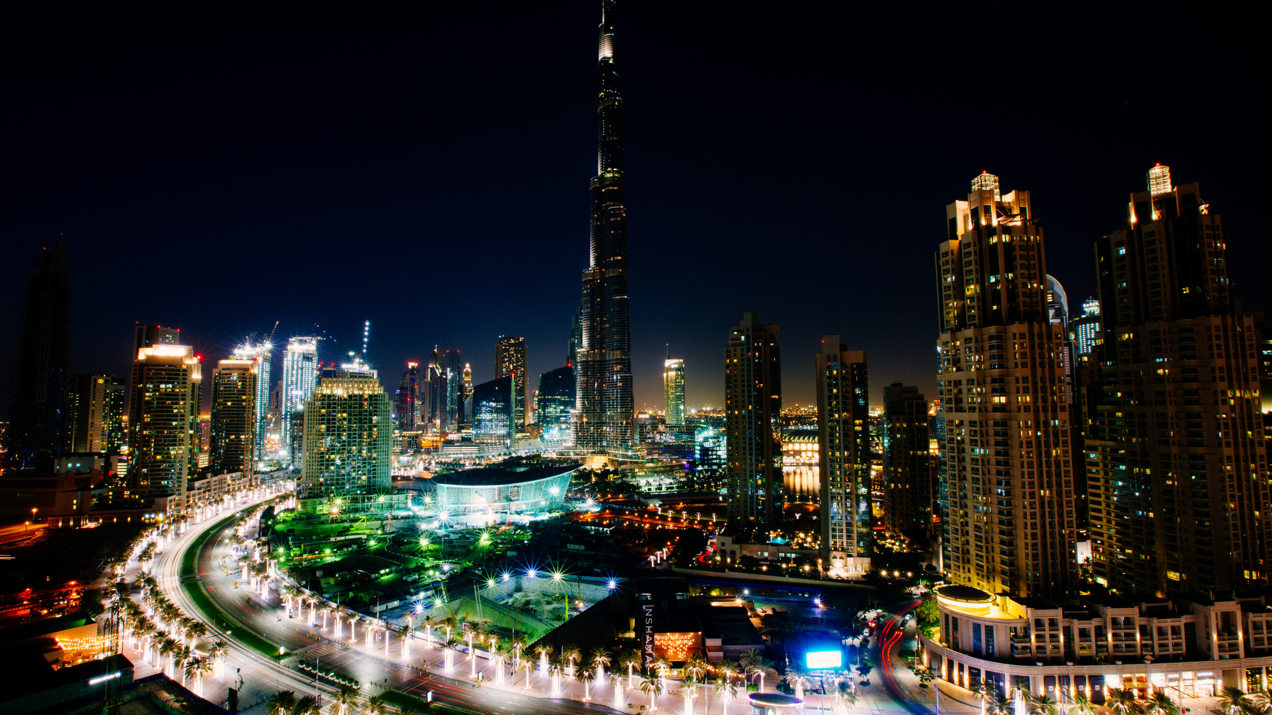 Обои Бурдж Халифа, ночь, город, городской пейзаж, городской район в разрешении 2560x1440