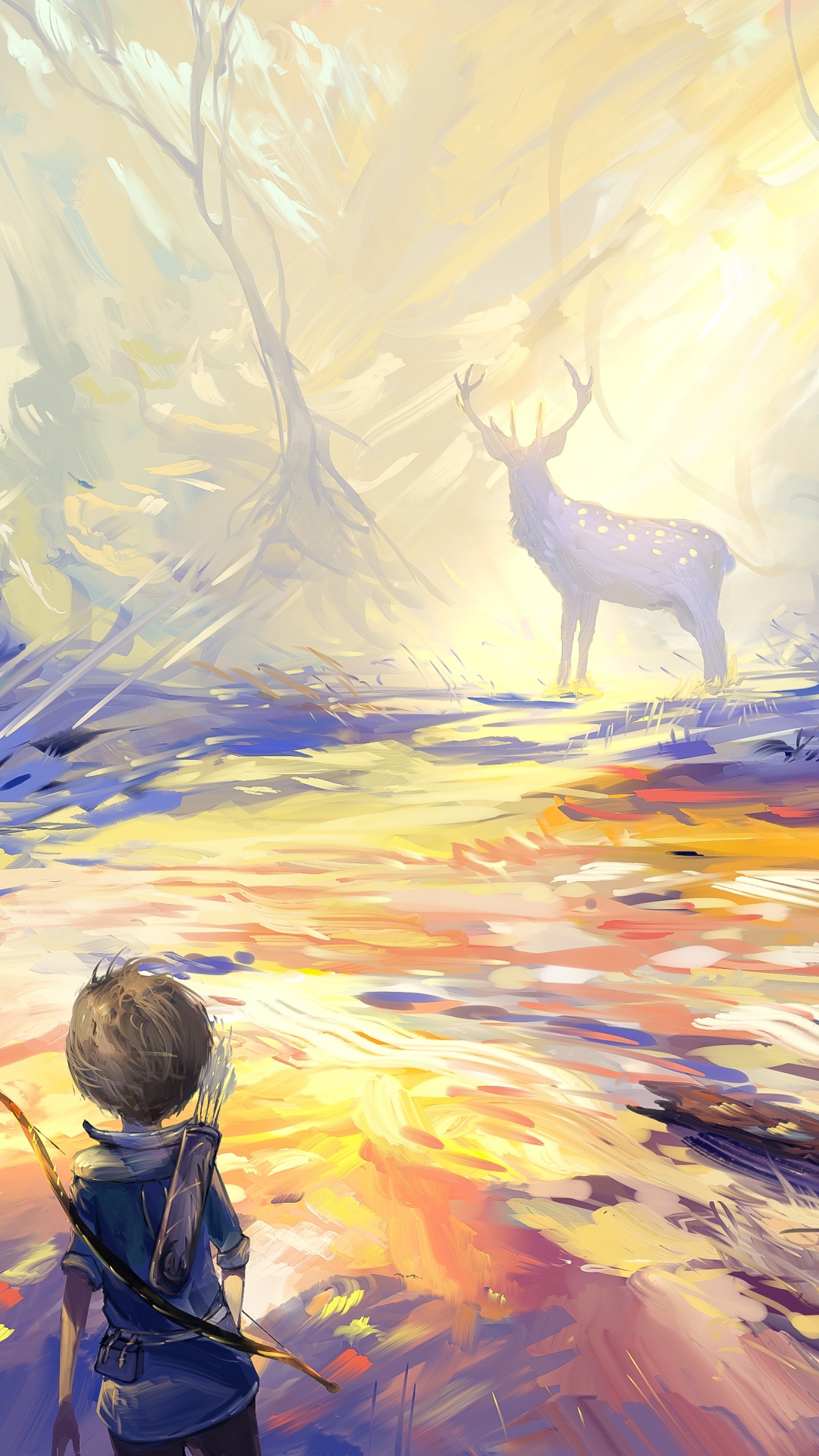 Обои охота на оленей, олень, живопись, акварельные краски, арт в разрешении 1080x1920