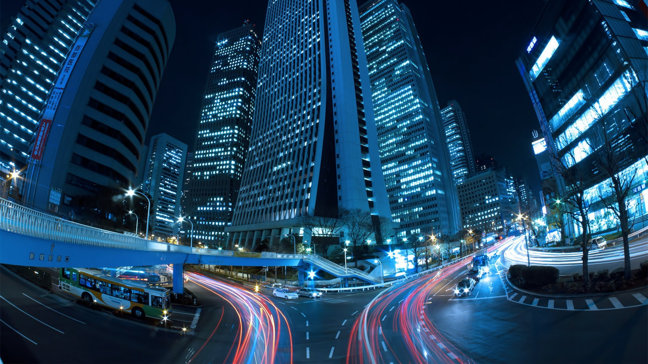 Обои ночь, метрополия, город, синий, городской район в разрешении 1280x720