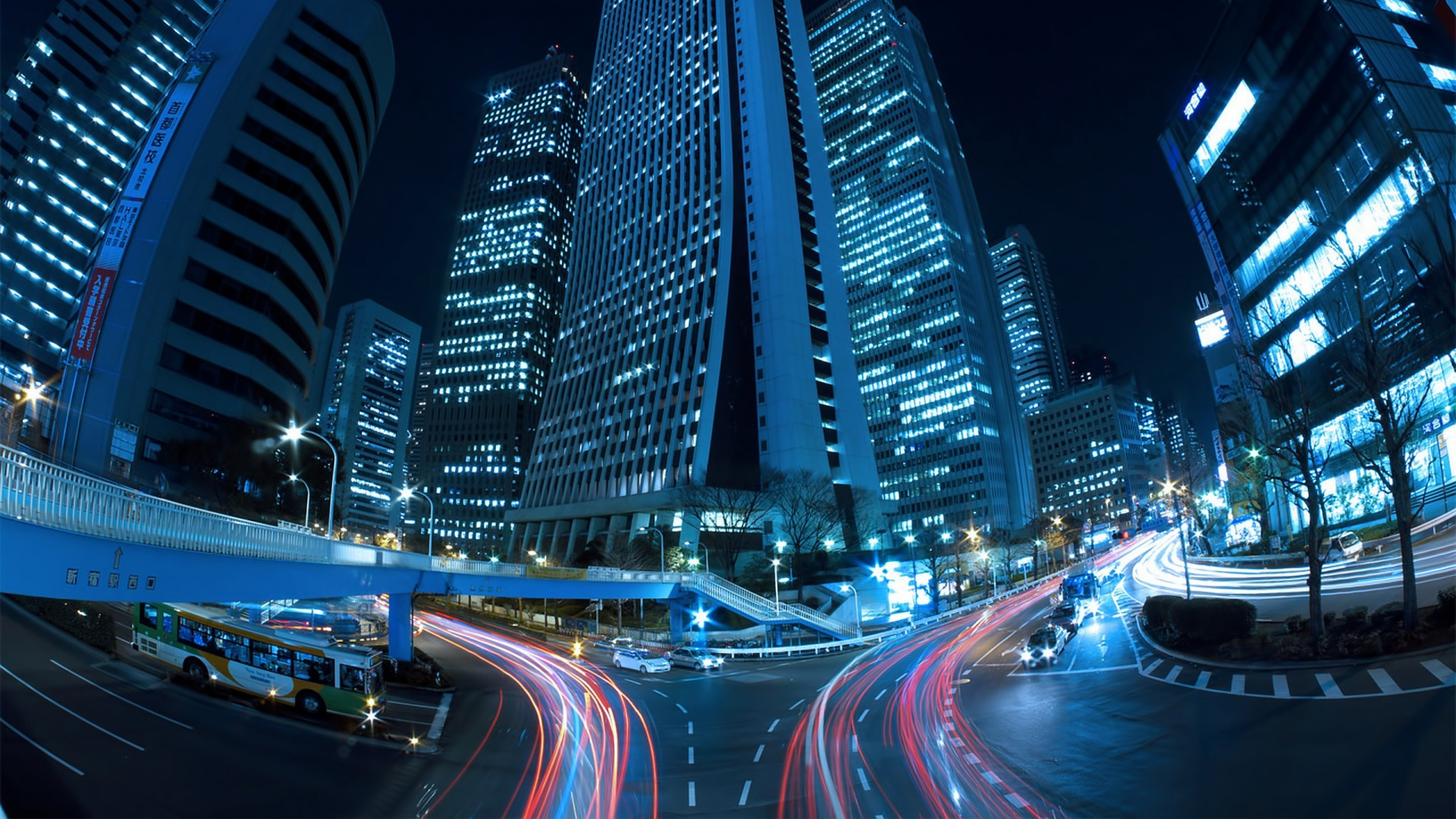 Обои ночь, метрополия, город, синий, городской район в разрешении 1920x1080