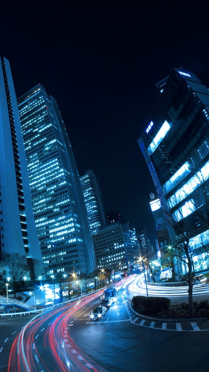 Обои ночь, метрополия, город, синий, городской район в разрешении 720x1280