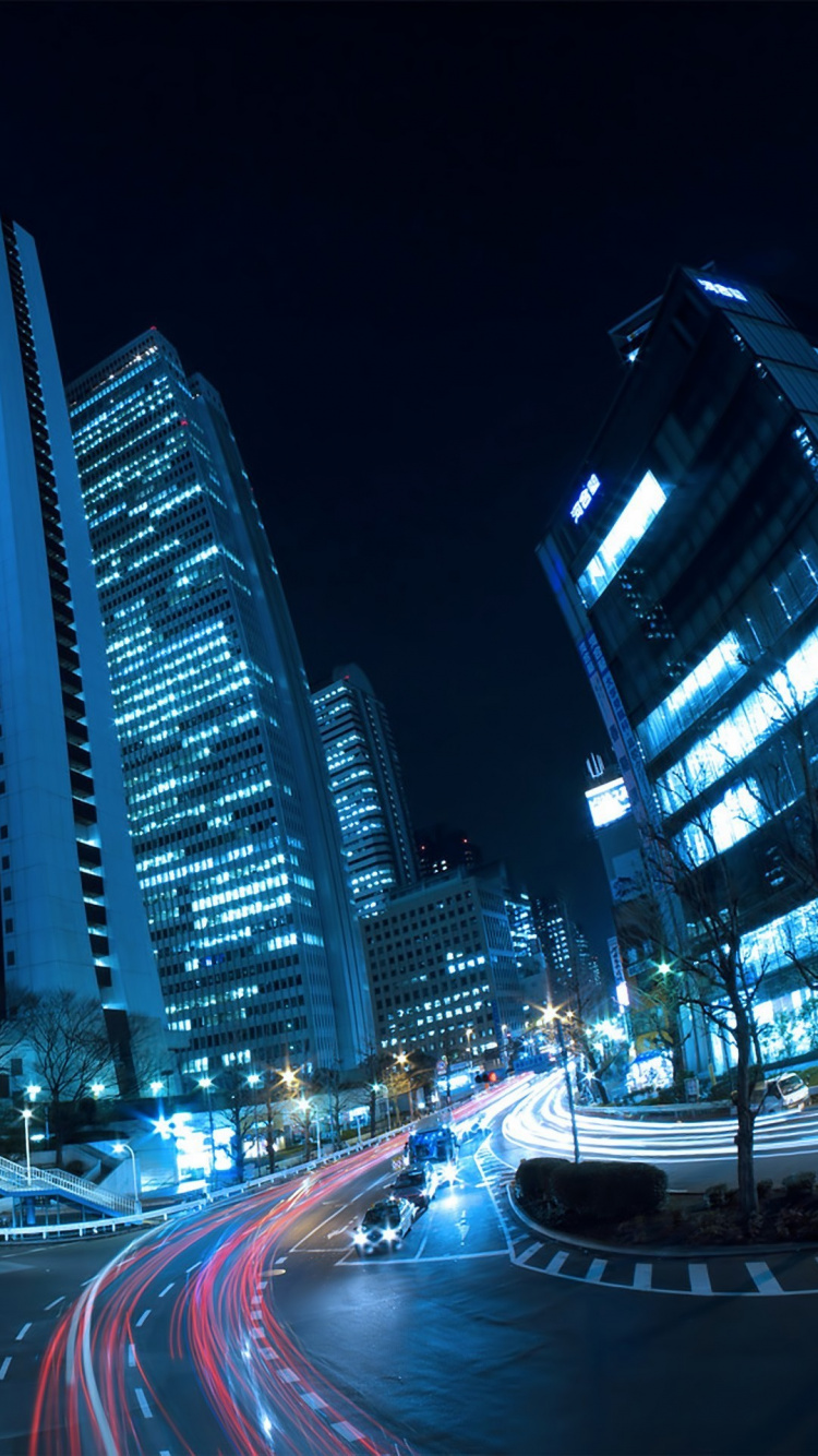 Обои ночь, метрополия, город, синий, городской район в разрешении 750x1334