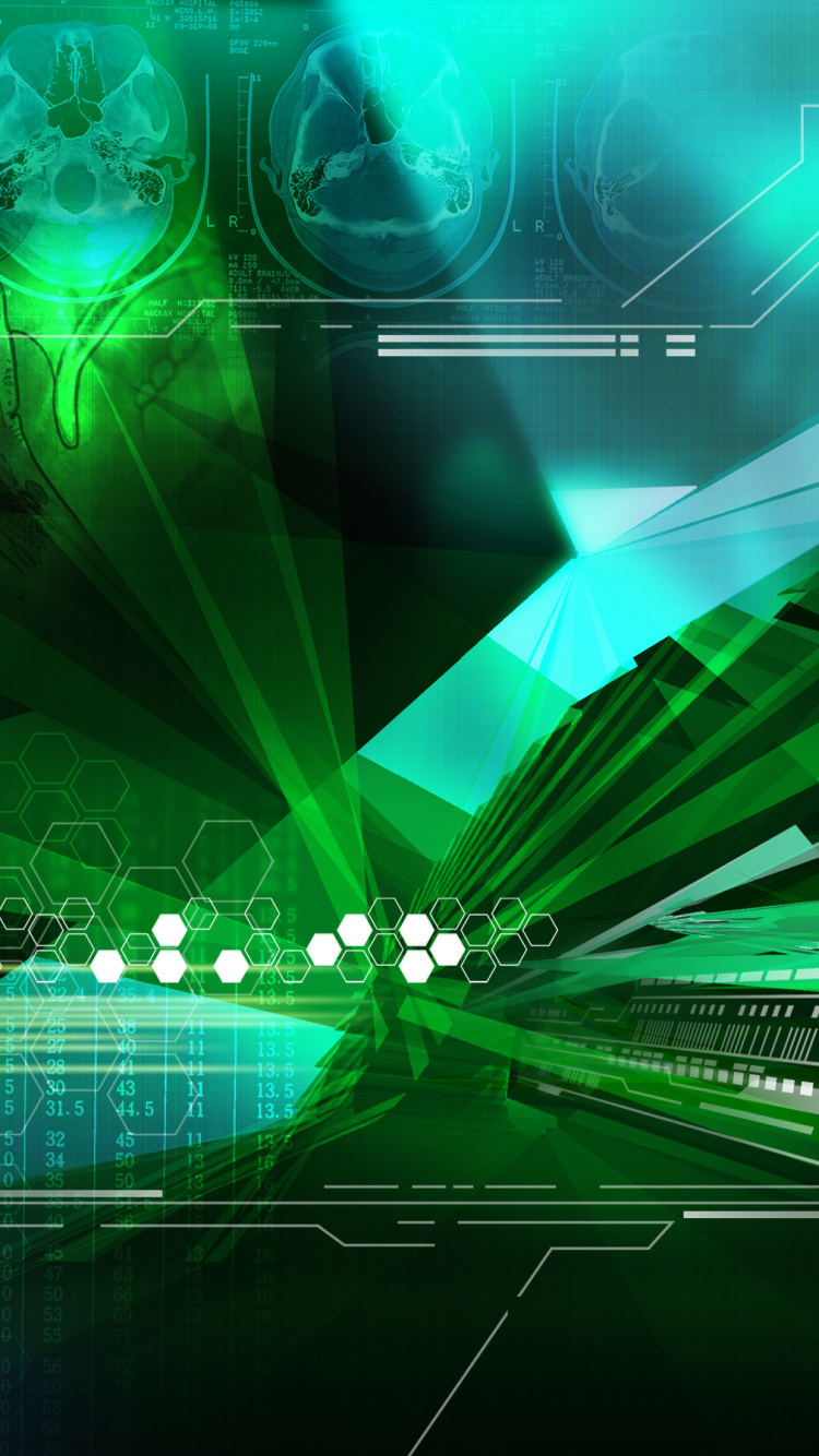 Обои абстракция, зеленый, свет, технологии, лазер в разрешении 750x1334