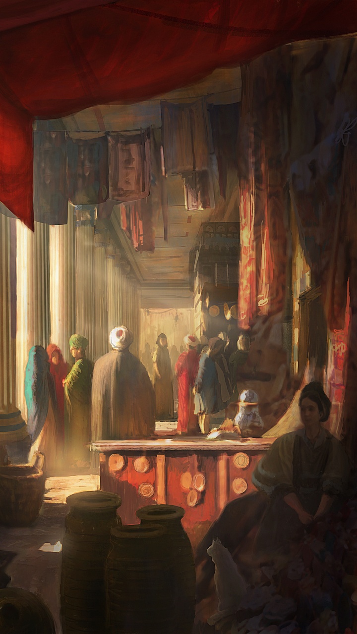 Обои assassins creed origins, ubisoft, произведение искусства, арт, живопись в разрешении 720x1280