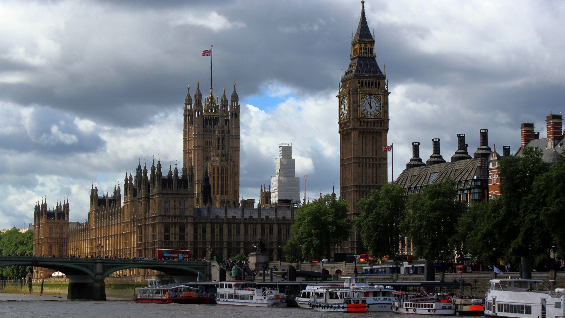Обои здание парламента, Биг Бен, река темза, ориентир, город в разрешении 1920x1080