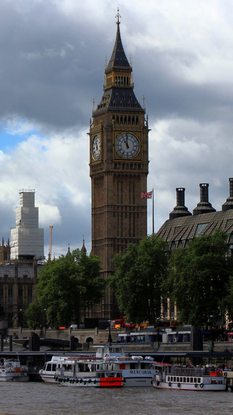 Обои здание парламента, Биг Бен, река темза, ориентир, город в разрешении 750x1334