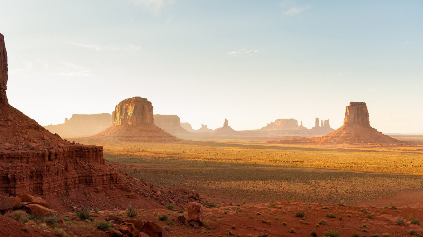 Обои долина монументов, бьютт, горный рельеф, пустыня, бесплодные земли в разрешении 1366x768