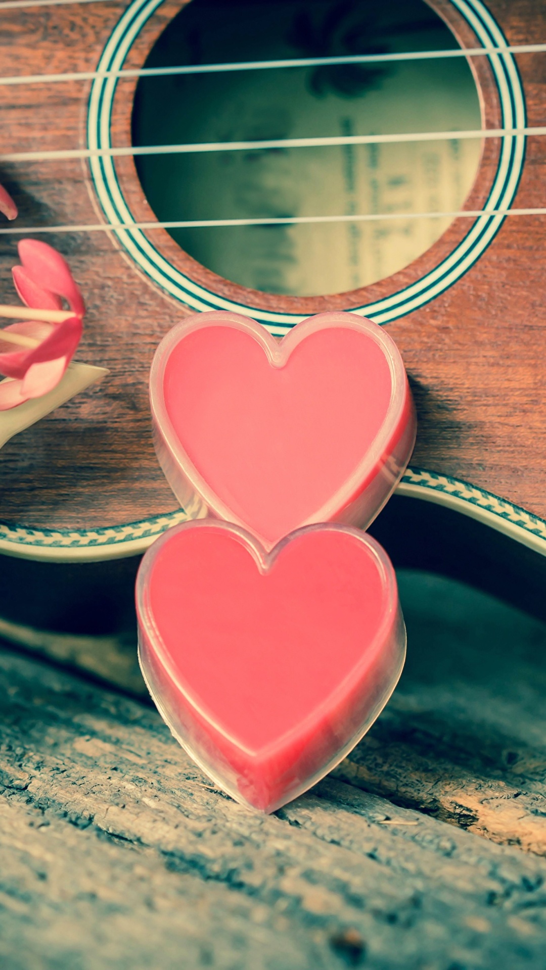 Обои гитара, сердце, роман, любовь, иллюстрация в разрешении 1080x1920