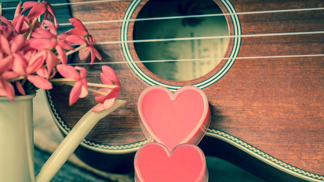 Обои гитара, сердце, роман, любовь, иллюстрация в разрешении 1280x720