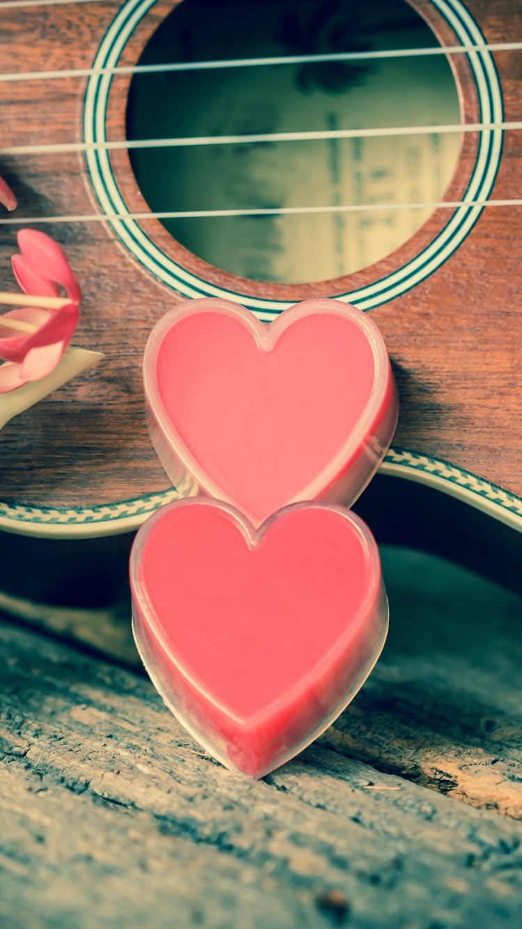 Обои гитара, сердце, роман, любовь, иллюстрация в разрешении 750x1334