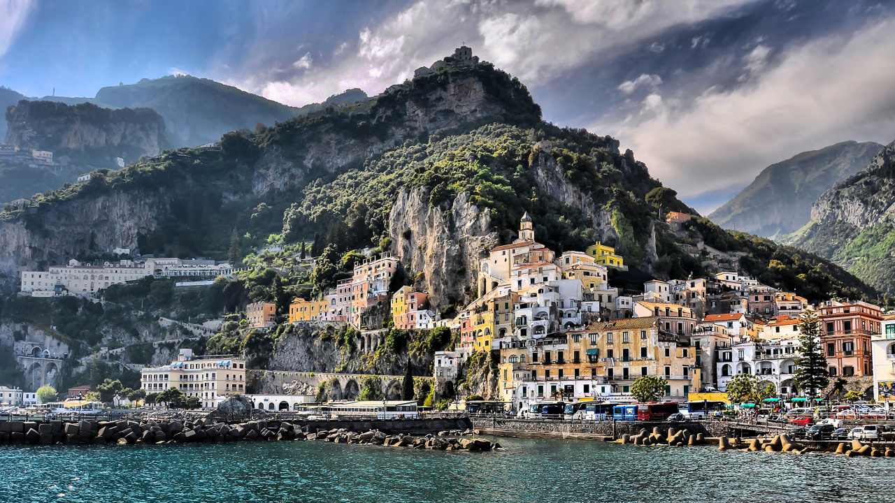 Обои Сорренто, Позитано, гора, вода, горная деревня в разрешении 1280x720