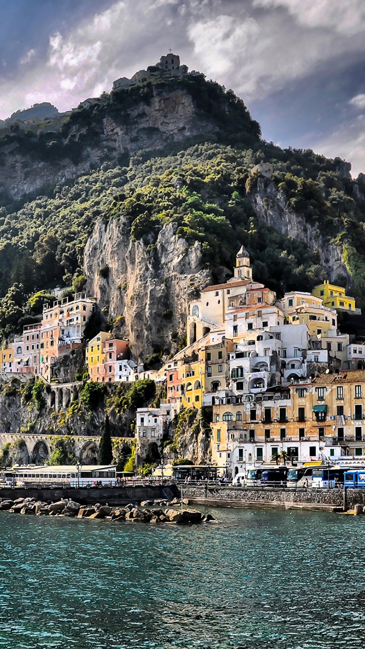 Обои Сорренто, Позитано, гора, вода, горная деревня в разрешении 720x1280