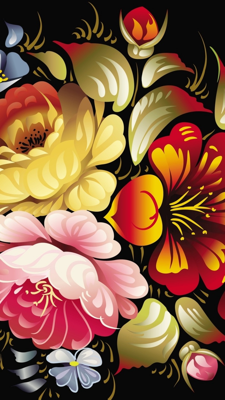 Обои арт, векторная графика, дизайн, народное искусство, цветок в разрешении 720x1280