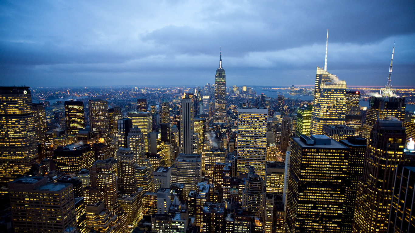 Обои Эмпайр Стейт Билдинг, город, городской пейзаж, городской район, метрополия в разрешении 1366x768
