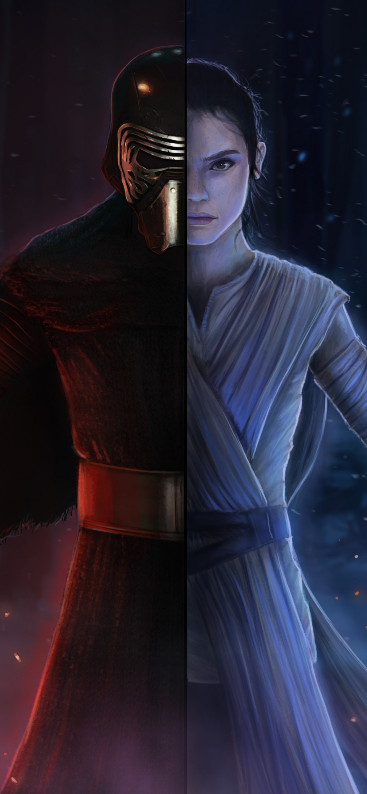 Обои Рей, Верховный Лидер Сноуком, Люк Скайуокер, звездные войны, темнота в разрешении 1242x2688