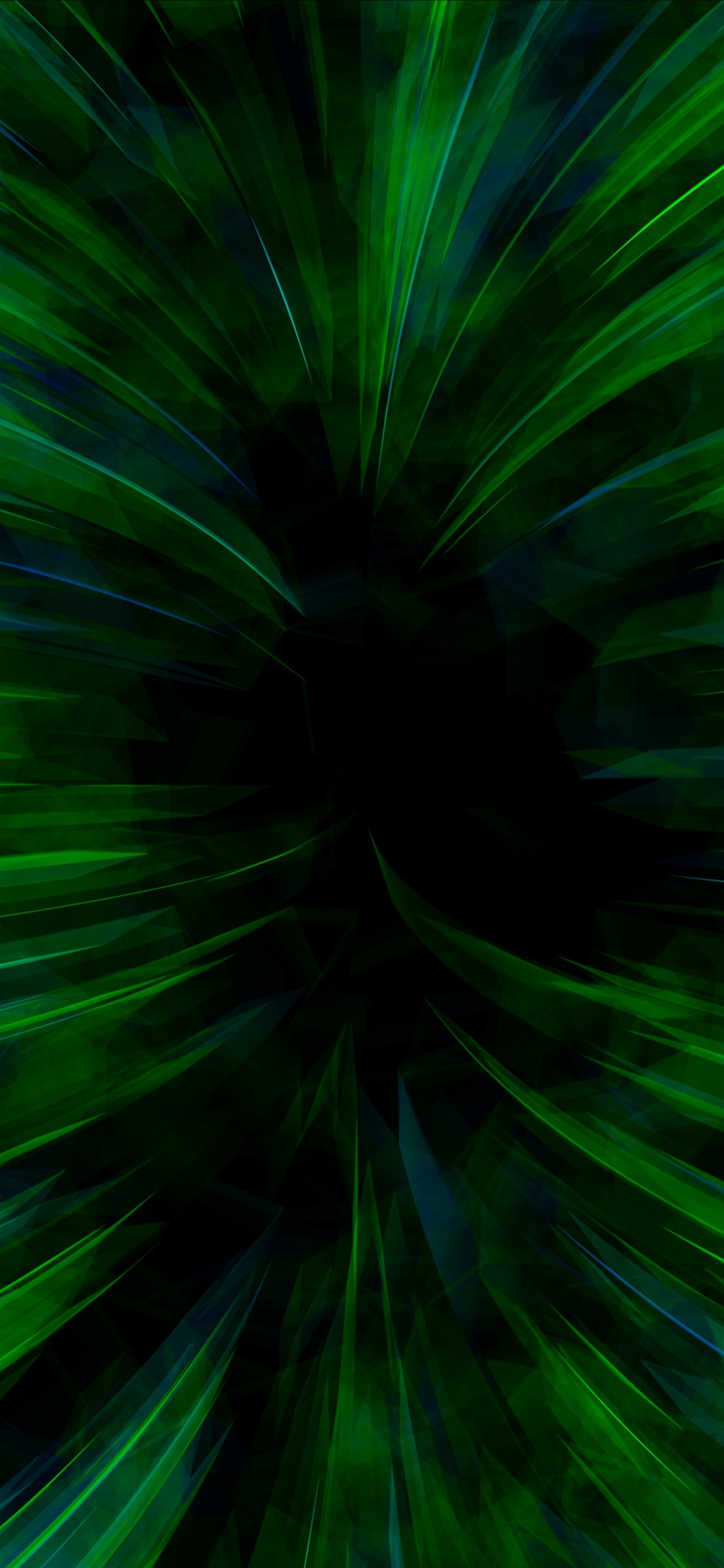 Обои зеленый, свет, фрактальное искусство, технологии, растение в разрешении 1125x2436