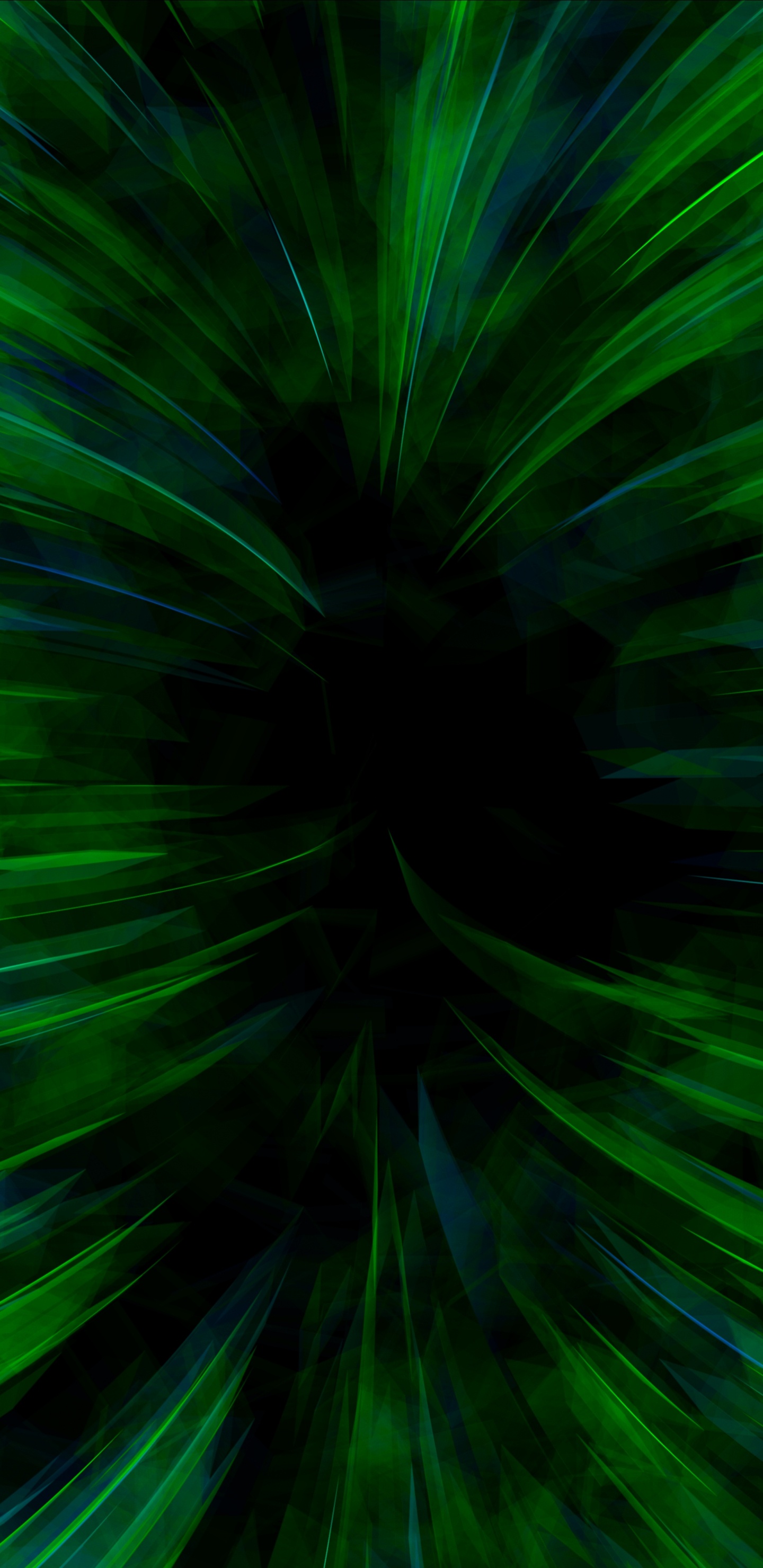 Обои зеленый, свет, фрактальное искусство, технологии, растение в разрешении 1440x2960