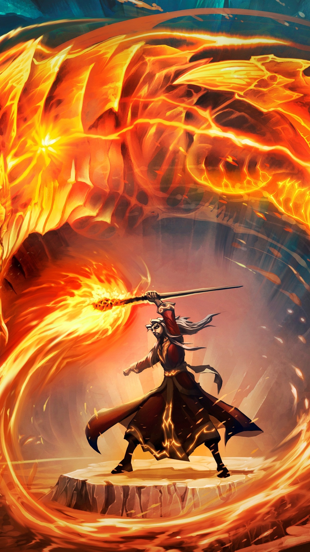 Обои world of warcraft, дракон, Апельсин, огонь, оранжевый в разрешении 1080x1920