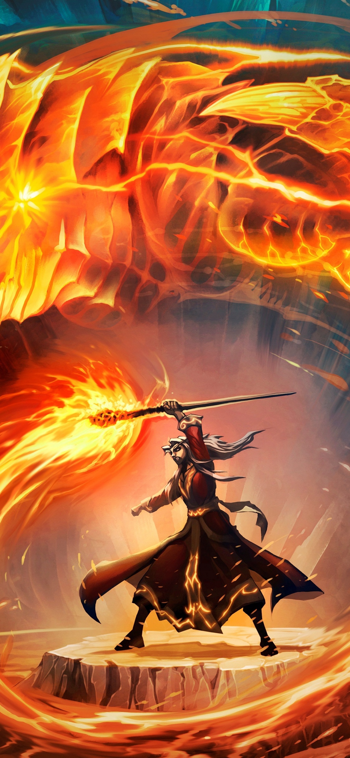 Обои world of warcraft, дракон, Апельсин, огонь, оранжевый в разрешении 1125x2436