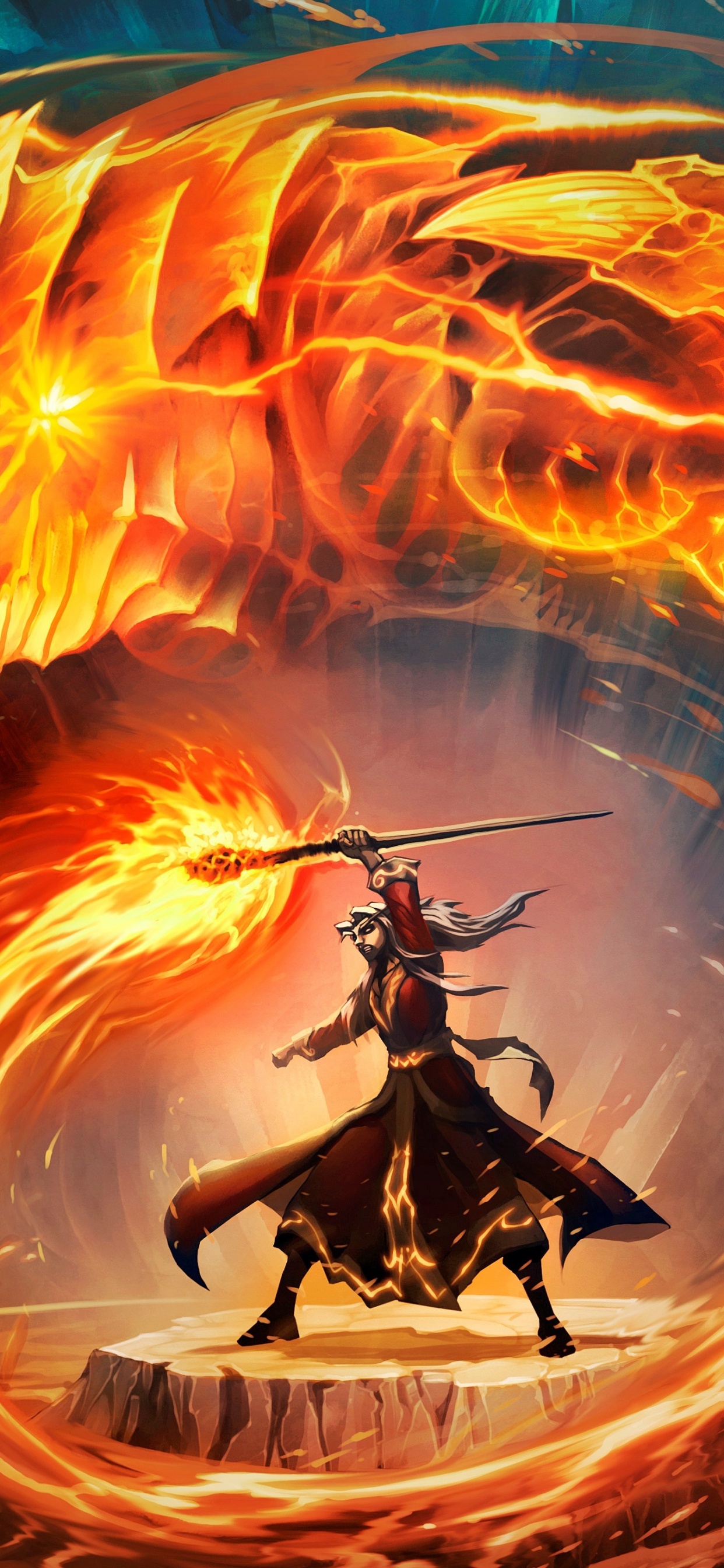 Обои world of warcraft, дракон, Апельсин, огонь, оранжевый в разрешении 1242x2688