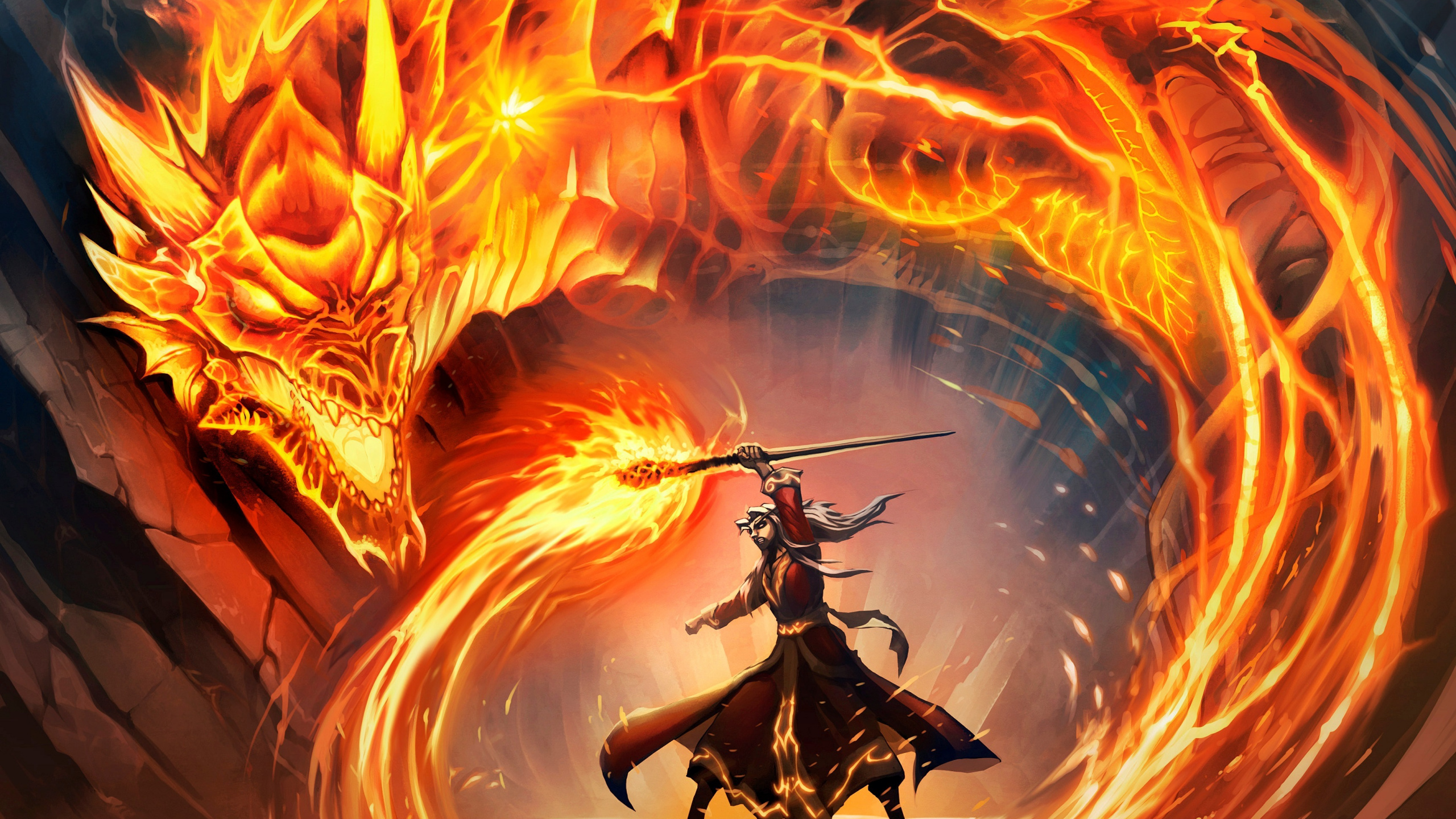 Обои world of warcraft, дракон, Апельсин, огонь, оранжевый в разрешении 2560x1440