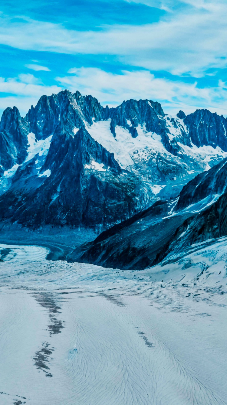 Обои Мер-де-Глас, облако, гора, снег, природный ландшафт в разрешении 750x1334