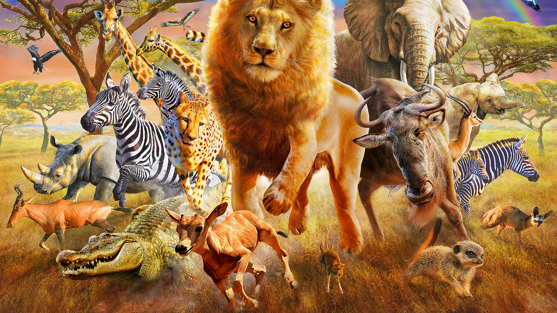 Обои живопись, Лев, живая природа, наземные животные, арт в разрешении 1920x1080