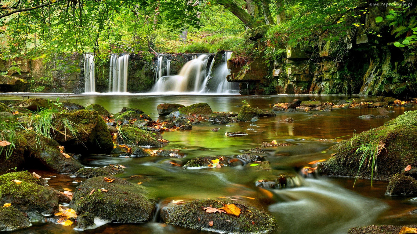 Обои водоем, водопад, природа, гидроресурсы, вода в разрешении 1366x768